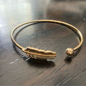 Gold Feather Minimal Cuff/Bangle Bracelet